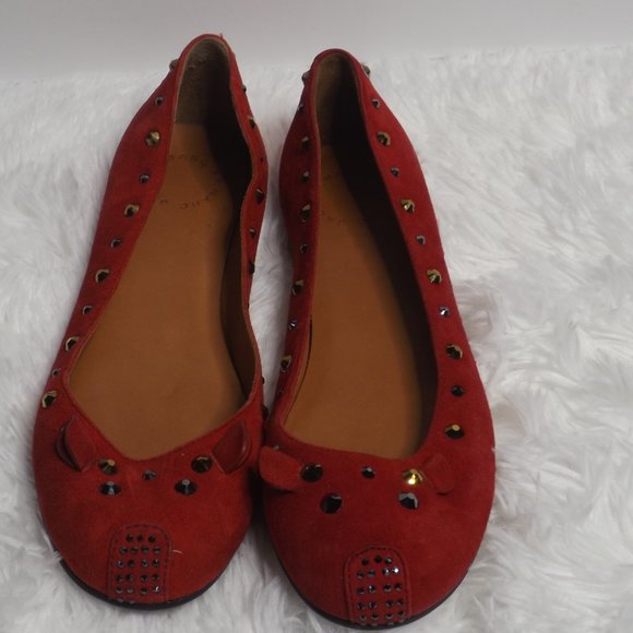 Marc Jacobs Studded Red Leather Suede Ballet Flat - Picture 1 of 6